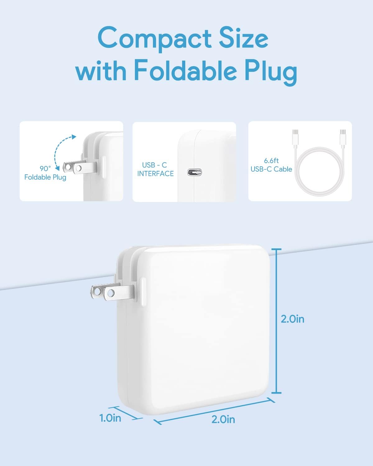 Mac Book Pro Charger, 61W/67W USB C Charger Power Adapter for MacBook Pro/Air 13/14 Inch, for MacBook 12 Inch, Included USB-C to USB-C Charge Cable (6.6ft/2m)