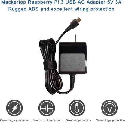 5.25V 3A Micro USB Wall Charger for Raspberry Pi 3 B+ Power Supply Includes 1.8M (5.4 Ft) Power Cord