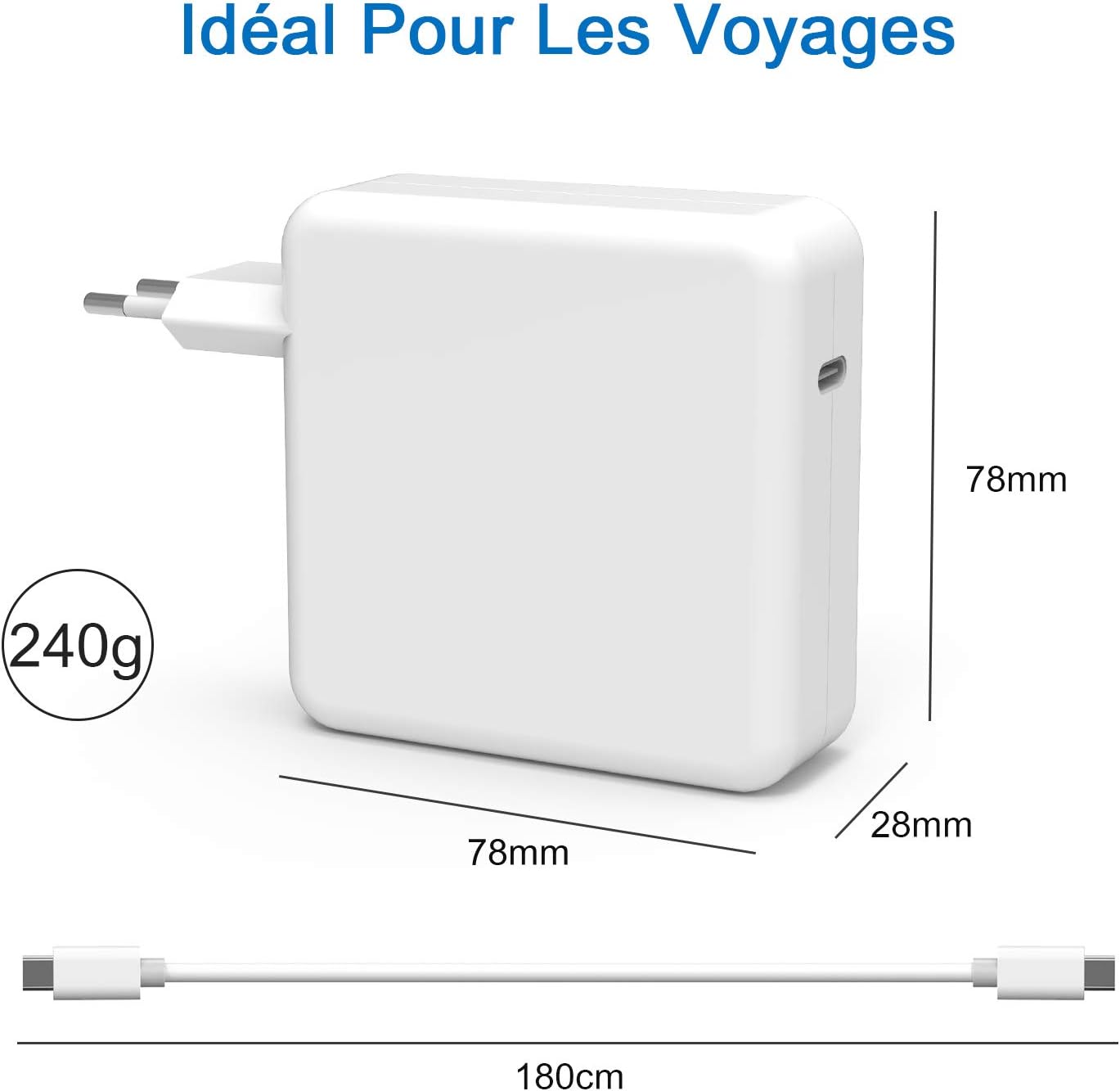 MacBook Pro Ladegerät, 87W USB C Laptop Netzteil Für MacBook Pro 13/14/ 15/16 Zoll, MacBook Air 2020/2019/ 2018, Kompatibel Mit IPad Pro 12.9/11 Zoll Mit 2M USB C Auf C Ladekabel Typ C Adapter