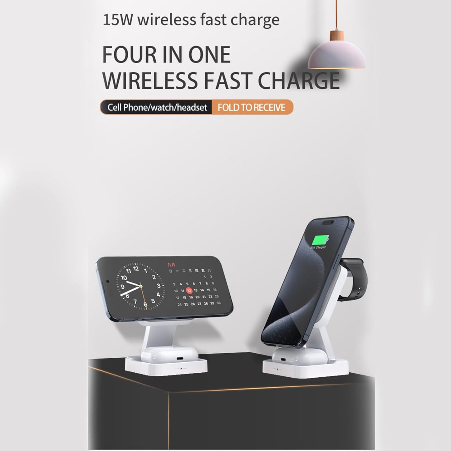 HotTopStar 3 in 1 Wireless Charging Station for iPhone/Apple Watch/AirPods, Foldable Fast Travel Wireless Charger for iPhone 15 14 13 12 Pro iWatch 9 Ultra 2 Ultra 8 7 6 SE 5 4 3 AirPods 2 3 Pro-Black