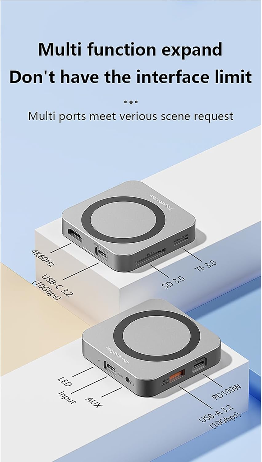 Magnetic M.2 2230 NVMe SSD Enclosure for iPhone 16 15 Pro/Max Pro,10Gbps USB C 3.2 to NVMe M.2 Adapter,Aluminum External SSD Reader for Android/iPad/MacBook,4K@60Hz HDMI,100W PD Charging