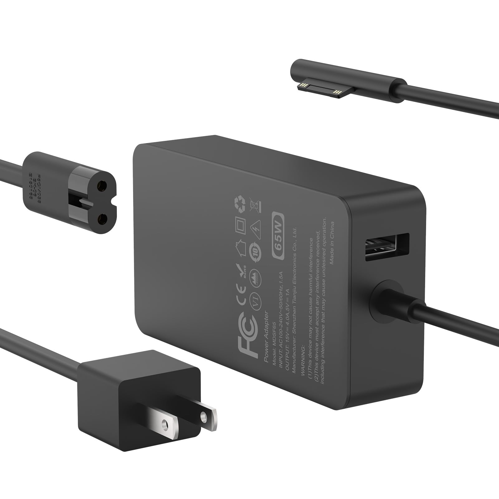 65W Surface Pro Laptop Charger for Microsoft Surface Pro 10, 9, 8, 7+, 7, 6, 5, 4, 3, X, Windows Surface Laptop 6, 5, 4, 3, 2, 1, Surface Go Tablet, Surface Book 3, 2, 1, Support 44W, 36W, LED, 10FT