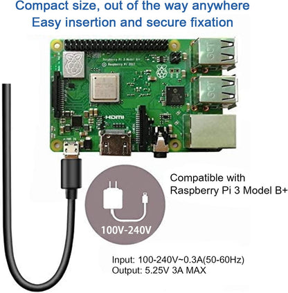 5.25V 3A Micro USB Wall Charger for Raspberry Pi 3 B+ Power Supply Includes 1.8M (5.4 Ft) Power Cord