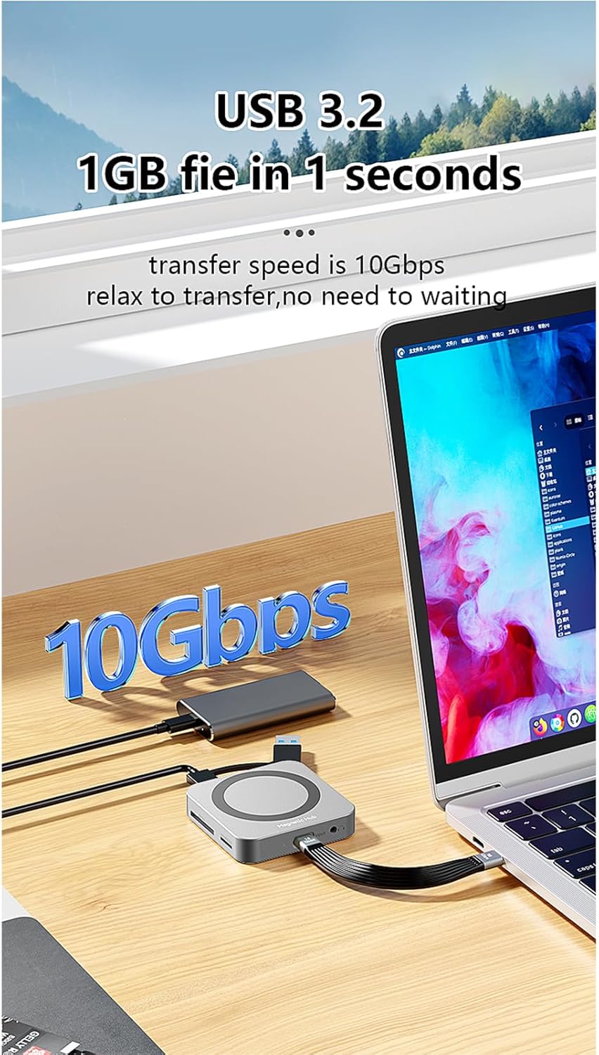 Magnetic M.2 2230 NVMe SSD Enclosure for iPhone 16 15 Pro/Max Pro,10Gbps USB C 3.2 to NVMe M.2 Adapter,Aluminum External SSD Reader for Android/iPad/MacBook,4K@60Hz HDMI,100W PD Charging
