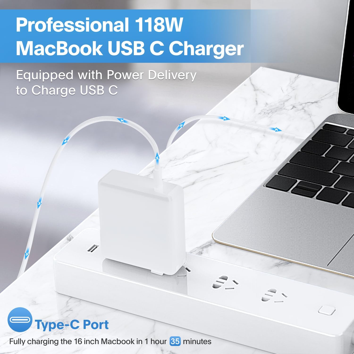 Mac Book Pro Charger - 118W USB C Fast Charger Power Adapter Compatible with USB C Port MacBook Pro/MacBook Air 16 15 14 13 Inch, New iPad Pro and All USB C Device, Include Charge Cable 6.6ft